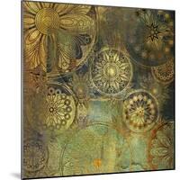 Art Grunge Stylized Damask Floral Pattern Background in Golden and Green Colors-Irina_QQQ-Mounted Art Print