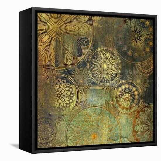 Art Grunge Stylized Damask Floral Pattern Background in Golden and Green Colors-Irina_QQQ-Framed Stretched Canvas