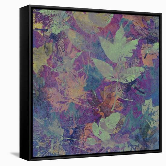 Art Leaves Autumn Background in Blue Color-Irina QQQ-Framed Stretched Canvas