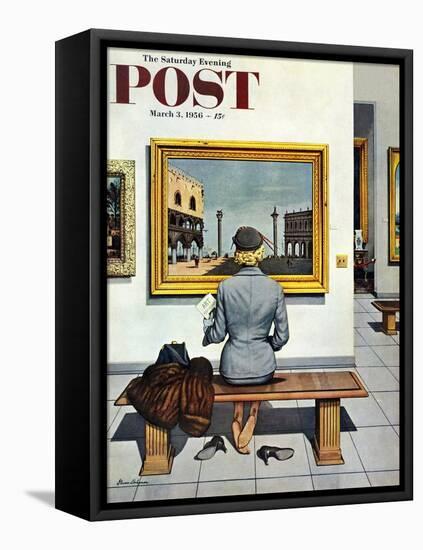 "Art Lover" Saturday Evening Post Cover, March 3, 1956-Stevan Dohanos-Framed Stretched Canvas