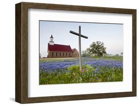 Art Methodist Church and Bluebonnets Near Mason, Texas, USA-Larry Ditto-Framed Photographic Print