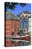 Art Nouveau Buildings and Reflections with Boat, Alesund, More Og Romsdal-Eleanor Scriven-Stretched Canvas