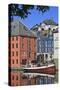Art Nouveau Buildings and Reflections with Boat, Alesund, More Og Romsdal-Eleanor Scriven-Stretched Canvas