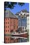 Art Nouveau Buildings and Reflections with Boat, Alesund, More Og Romsdal-Eleanor Scriven-Stretched Canvas