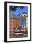 Art Nouveau Buildings and Reflections with Boat, Alesund, More Og Romsdal-Eleanor Scriven-Framed Photographic Print