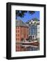 Art Nouveau Buildings and Reflections with Boat, Alesund, More Og Romsdal-Eleanor Scriven-Framed Premium Photographic Print