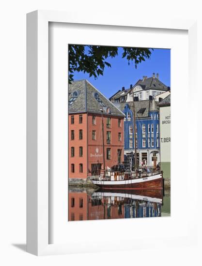 Art Nouveau Buildings and Reflections with Boat, Alesund, More Og Romsdal-Eleanor Scriven-Framed Photographic Print