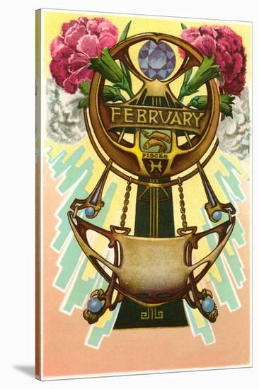 Art Nouveau February, Pisces-null-Stretched Canvas