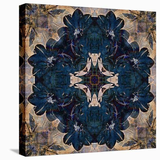 Art Nouveau Geometric Ornamental Vintage Pattern in Beige and Blue Colors-Irina QQQ-Stretched Canvas