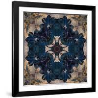 Art Nouveau Geometric Ornamental Vintage Pattern in Beige and Blue Colors-Irina QQQ-Framed Art Print