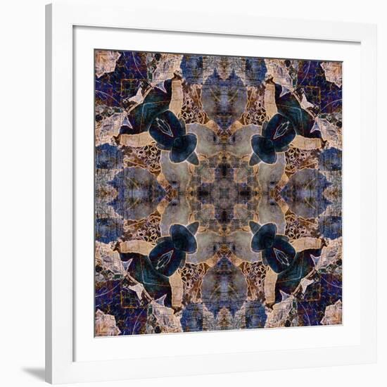 Art Nouveau Geometric Ornamental Vintage Pattern in Beige and Blue Colors-Irina QQQ-Framed Art Print