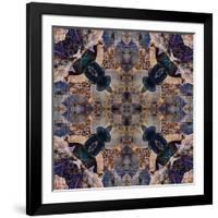 Art Nouveau Geometric Ornamental Vintage Pattern in Beige and Blue Colors-Irina QQQ-Framed Art Print