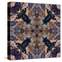 Art Nouveau Geometric Ornamental Vintage Pattern in Beige and Blue Colors-Irina QQQ-Stretched Canvas