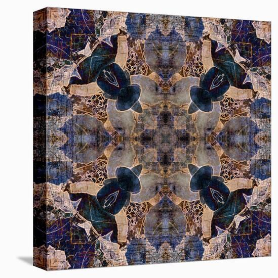 Art Nouveau Geometric Ornamental Vintage Pattern in Beige and Blue Colors-Irina QQQ-Stretched Canvas