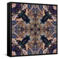 Art Nouveau Geometric Ornamental Vintage Pattern in Beige and Blue Colors-Irina QQQ-Framed Stretched Canvas