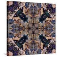 Art Nouveau Geometric Ornamental Vintage Pattern in Beige and Blue Colors-Irina QQQ-Stretched Canvas