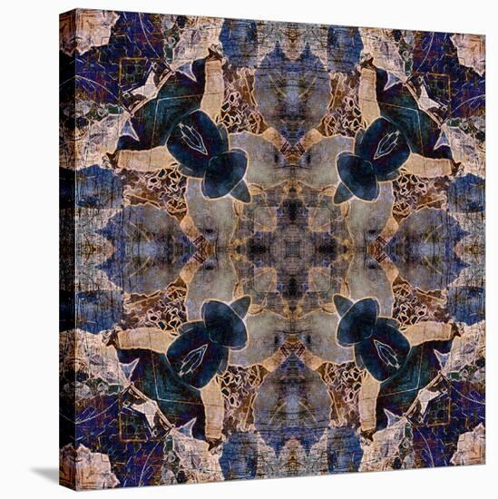 Art Nouveau Geometric Ornamental Vintage Pattern in Beige and Blue Colors-Irina QQQ-Stretched Canvas