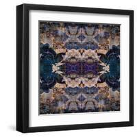 Art Nouveau Geometric Ornamental Vintage Pattern in Beige and Blue Colors-Irina QQQ-Framed Art Print