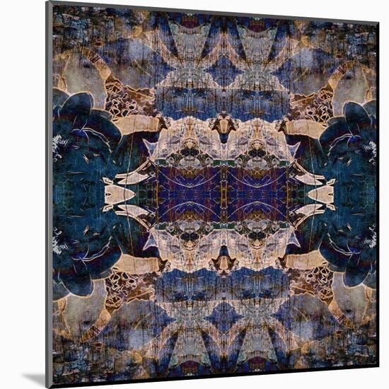 Art Nouveau Geometric Ornamental Vintage Pattern in Beige and Blue Colors-Irina QQQ-Mounted Art Print