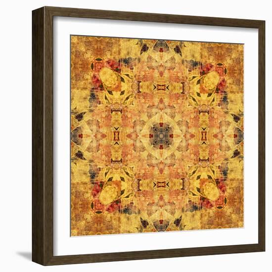 Art Nouveau Geometric Ornamental Vintage Pattern in Beige and Brown Colors-Irina QQQ-Framed Premium Giclee Print