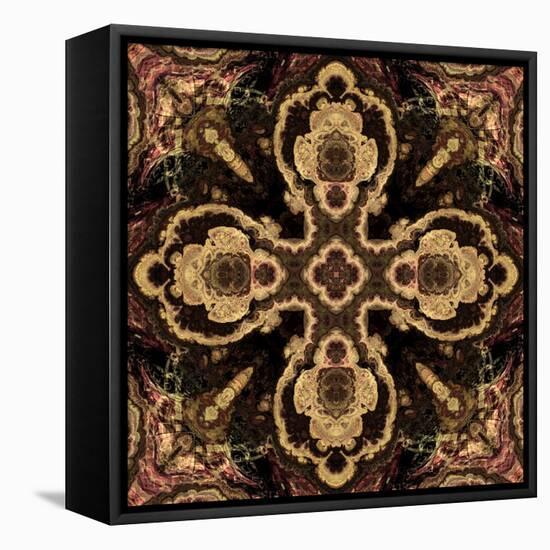 Art Nouveau Geometric Ornamental Vintage Pattern in Beige and Brown Colors-Irina QQQ-Framed Stretched Canvas