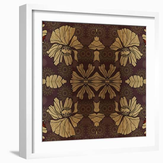 Art Nouveau Geometric Ornamental Vintage Pattern in Beige, Violet and Brown Colors-Irina QQQ-Framed Art Print