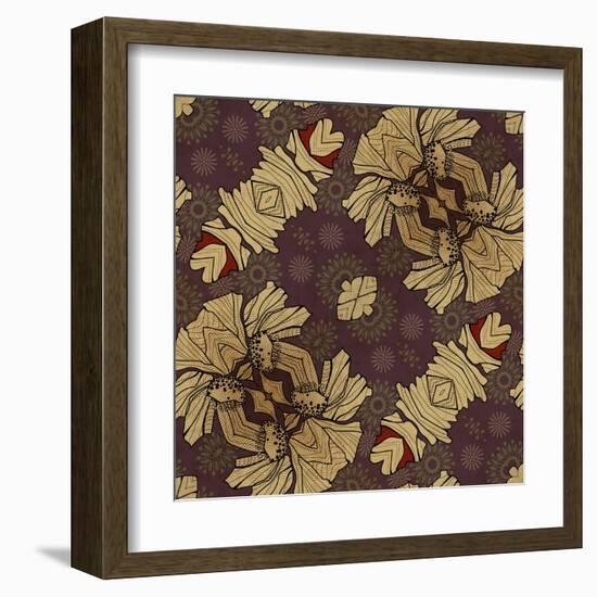 Art Nouveau Geometric Ornamental Vintage Pattern in Beige, Violet and Brown Colors-Irina QQQ-Framed Art Print