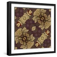 Art Nouveau Geometric Ornamental Vintage Pattern in Beige, Violet and Brown Colors-Irina QQQ-Framed Art Print