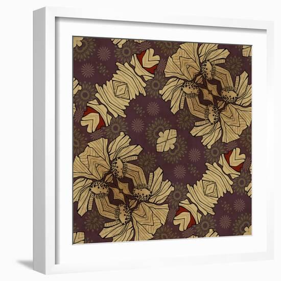 Art Nouveau Geometric Ornamental Vintage Pattern in Beige, Violet and Brown Colors-Irina QQQ-Framed Art Print