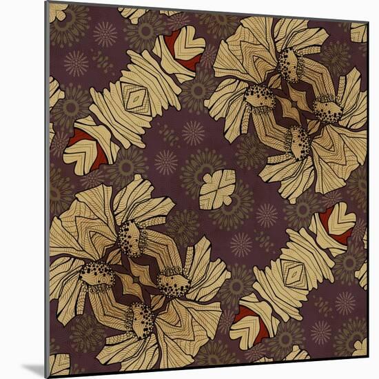 Art Nouveau Geometric Ornamental Vintage Pattern in Beige, Violet and Brown Colors-Irina QQQ-Mounted Art Print