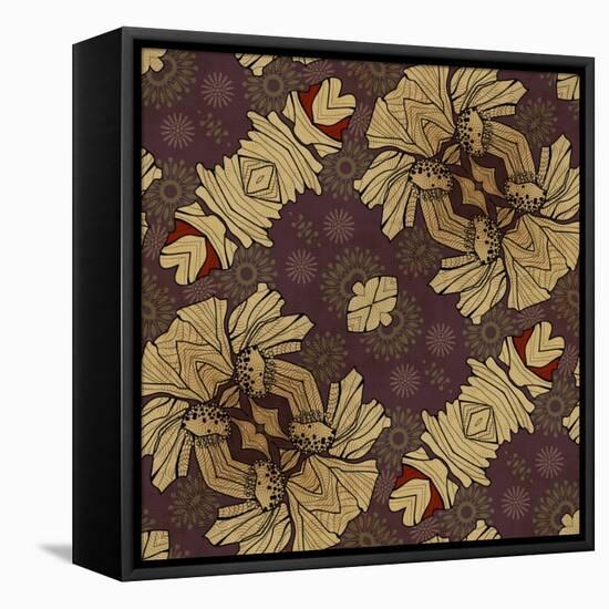 Art Nouveau Geometric Ornamental Vintage Pattern in Beige, Violet and Brown Colors-Irina QQQ-Framed Stretched Canvas