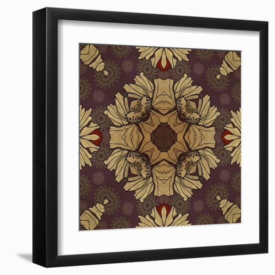 Art Nouveau Geometric Ornamental Vintage Pattern in Beige, Violet and Brown Colors-Irina QQQ-Framed Art Print