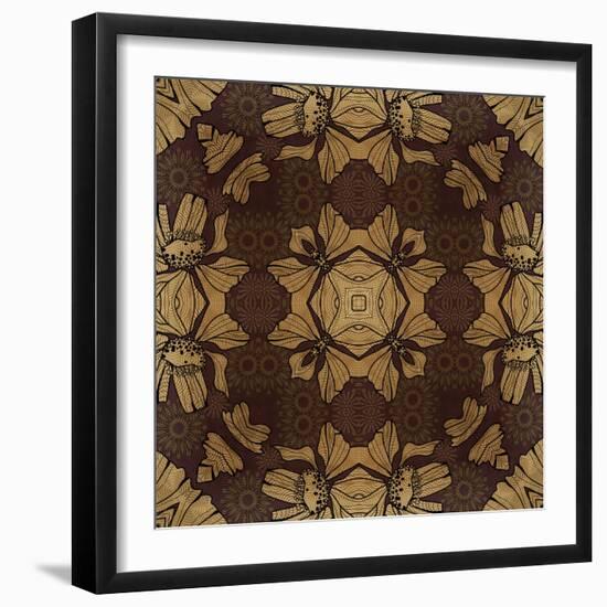 Art Nouveau Geometric Ornamental Vintage Pattern in Beige, Violet and Brown Colors-Irina QQQ-Framed Art Print