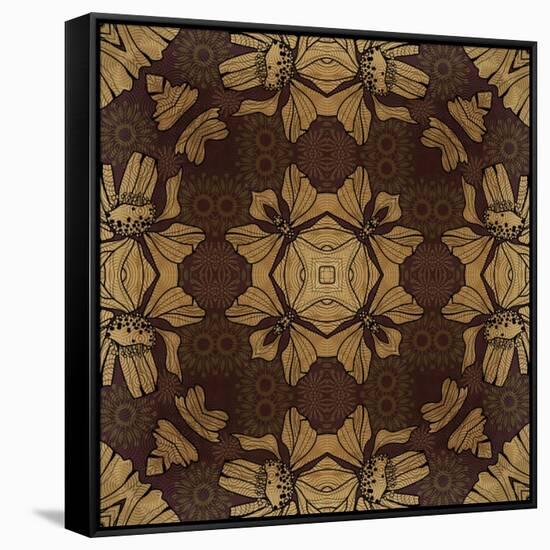 Art Nouveau Geometric Ornamental Vintage Pattern in Beige, Violet and Brown Colors-Irina QQQ-Framed Stretched Canvas