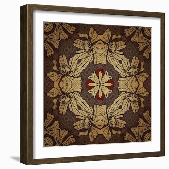 Art Nouveau Geometric Ornamental Vintage Pattern in Beige, Violet and Brown Colors-Irina QQQ-Framed Art Print