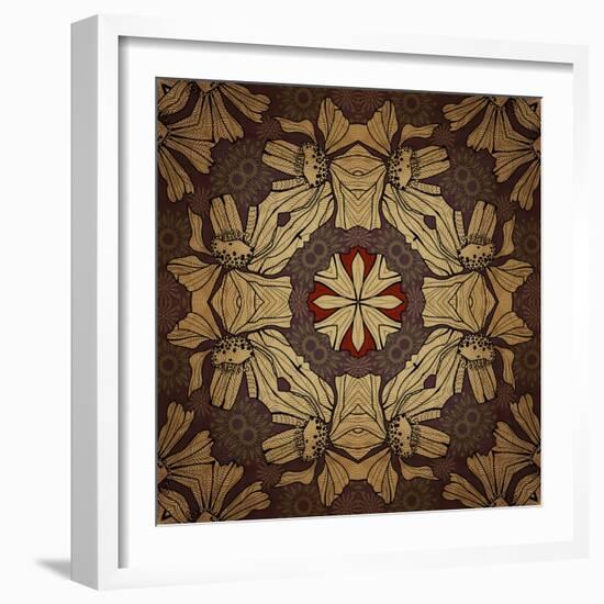 Art Nouveau Geometric Ornamental Vintage Pattern in Beige, Violet and Brown Colors-Irina QQQ-Framed Art Print