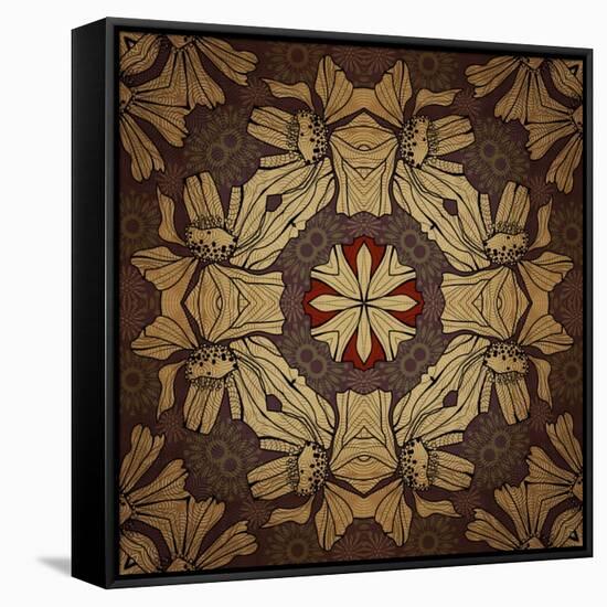 Art Nouveau Geometric Ornamental Vintage Pattern in Beige, Violet and Brown Colors-Irina QQQ-Framed Stretched Canvas