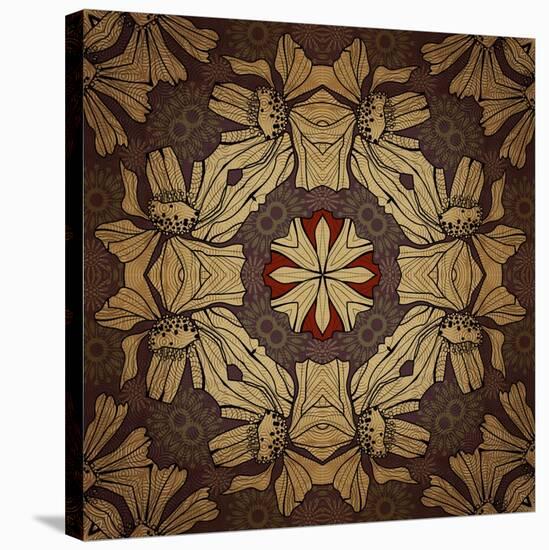 Art Nouveau Geometric Ornamental Vintage Pattern in Beige, Violet and Brown Colors-Irina QQQ-Stretched Canvas