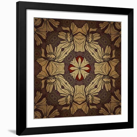 Art Nouveau Geometric Ornamental Vintage Pattern in Beige, Violet and Brown Colors-Irina QQQ-Framed Art Print