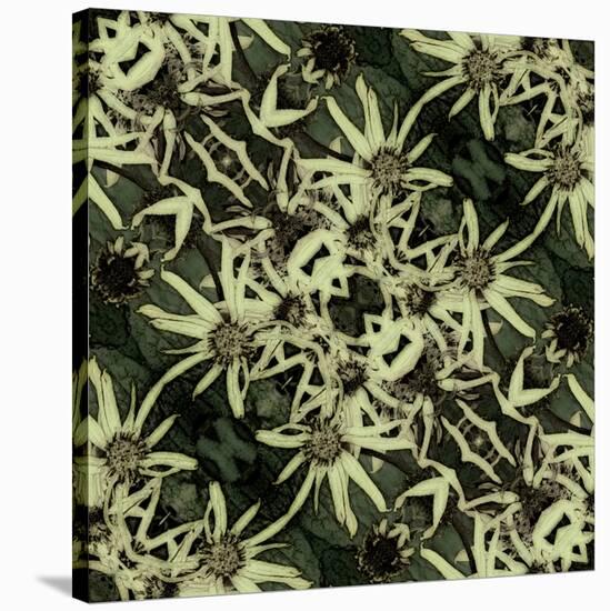 Art Nouveau Geometric Ornamental Vintage Pattern in Green, Black and Light Yellow Colors-Irina QQQ-Stretched Canvas