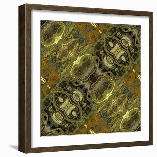 Art Nouveau Geometric Ornamental Vintage Pattern in Green Colors-Irina QQQ-Framed Art Print