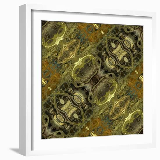 Art Nouveau Geometric Ornamental Vintage Pattern in Green Colors-Irina QQQ-Framed Art Print