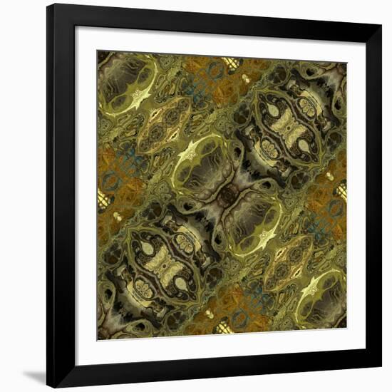 Art Nouveau Geometric Ornamental Vintage Pattern in Green Colors-Irina QQQ-Framed Art Print