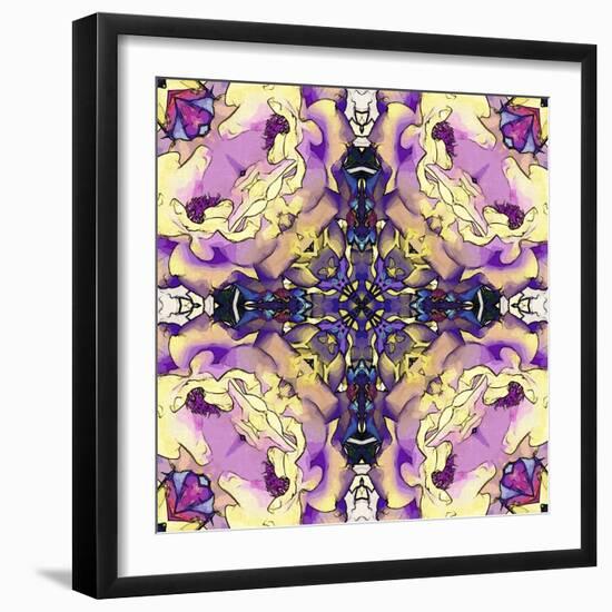 Art Nouveau Geometric Ornamental Vintage Pattern in Lilac, Violet, Black, White and Yellow Colors-Irina QQQ-Framed Art Print