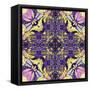 Art Nouveau Geometric Ornamental Vintage Pattern in Lilac, Violet, Black, White and Yellow Colors-Irina QQQ-Framed Stretched Canvas