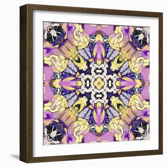 Art Nouveau Geometric Ornamental Vintage Pattern in Lilac, Violet, Black, White and Yellow Colors-Irina QQQ-Framed Art Print