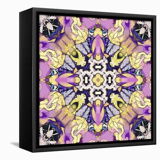 Art Nouveau Geometric Ornamental Vintage Pattern in Lilac, Violet, Black, White and Yellow Colors-Irina QQQ-Framed Stretched Canvas