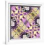 Art Nouveau Geometric Ornamental Vintage Pattern in Lilac, Violet, Black, White and Yellow Colors-Irina QQQ-Framed Art Print