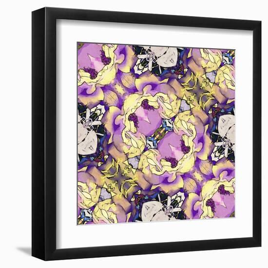 Art Nouveau Geometric Ornamental Vintage Pattern in Lilac, Violet, Black, White and Yellow Colors-Irina QQQ-Framed Art Print