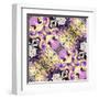 Art Nouveau Geometric Ornamental Vintage Pattern in Lilac, Violet, Black, White and Yellow Colors-Irina QQQ-Framed Art Print